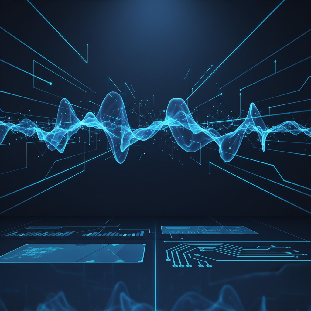 Abstract digital representation of AI search engine reputation management, glowing data streams