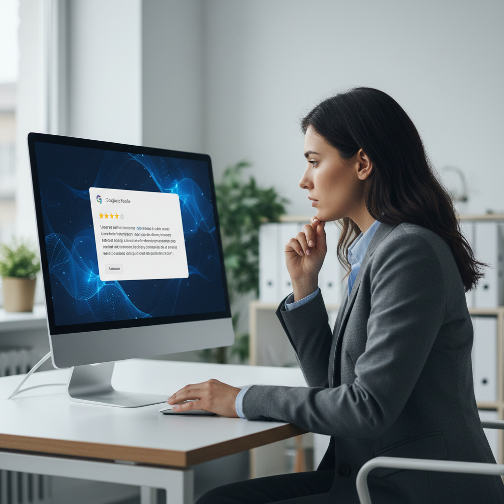 Professional reviewing Google Business Profile review flags on a digital screen, failed automated review removal