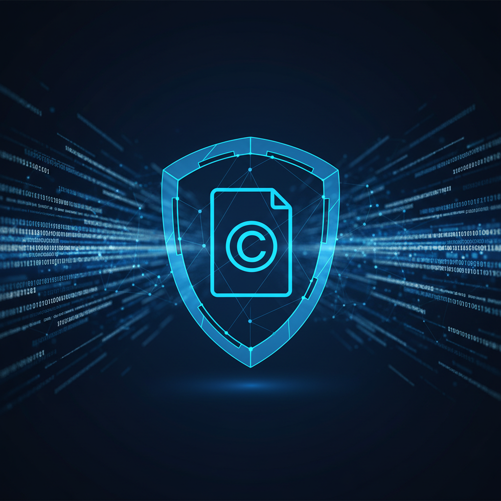 Digital shield protecting content, symbolizing DMCA takedown notice success