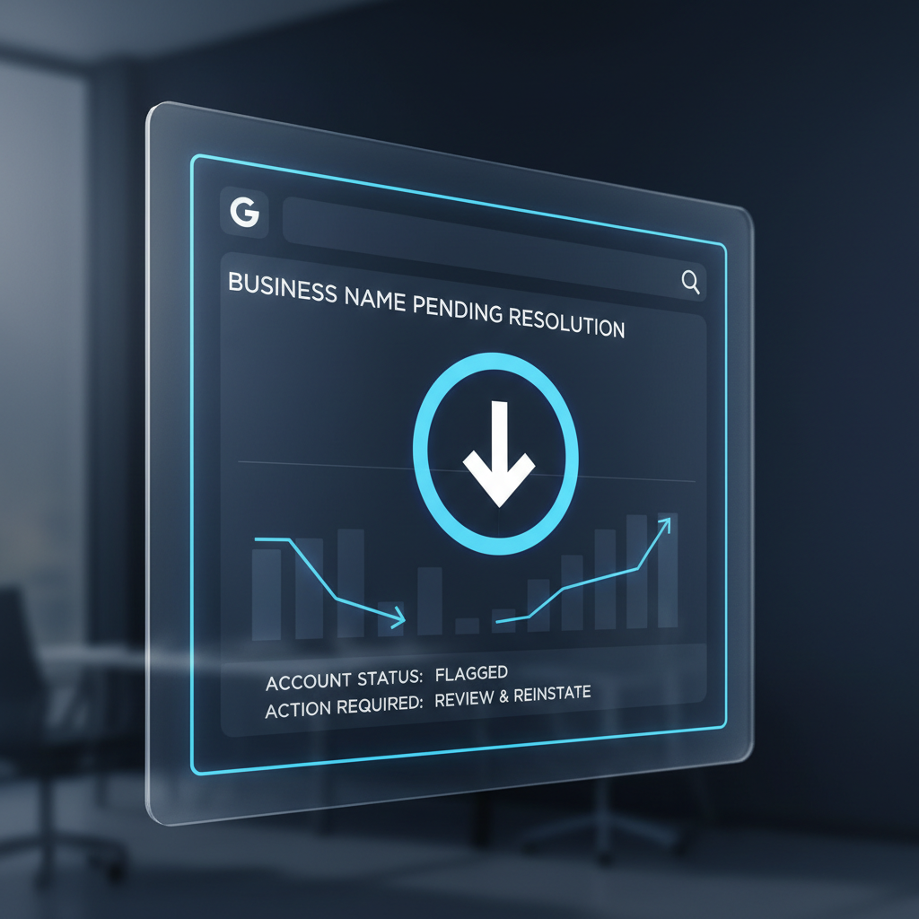 Suspended Google Business Profile notification on a digital screen.