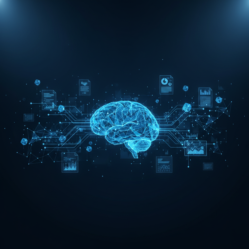 Abstract representation of Perplexity AI processing information to build a brand's online reputation.