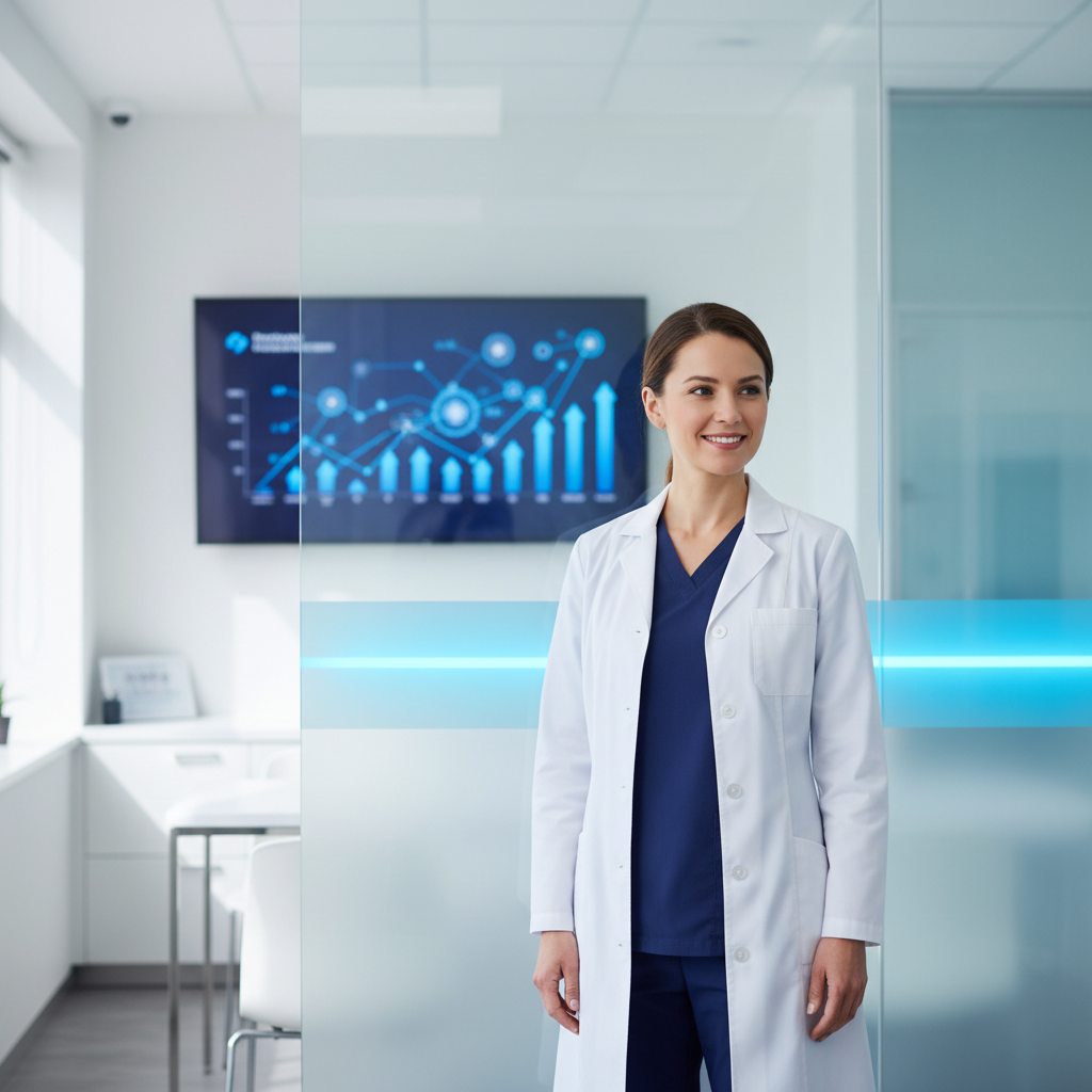 Female healthcare professional managing online reputation and HIPAA compliant reviews in 2026