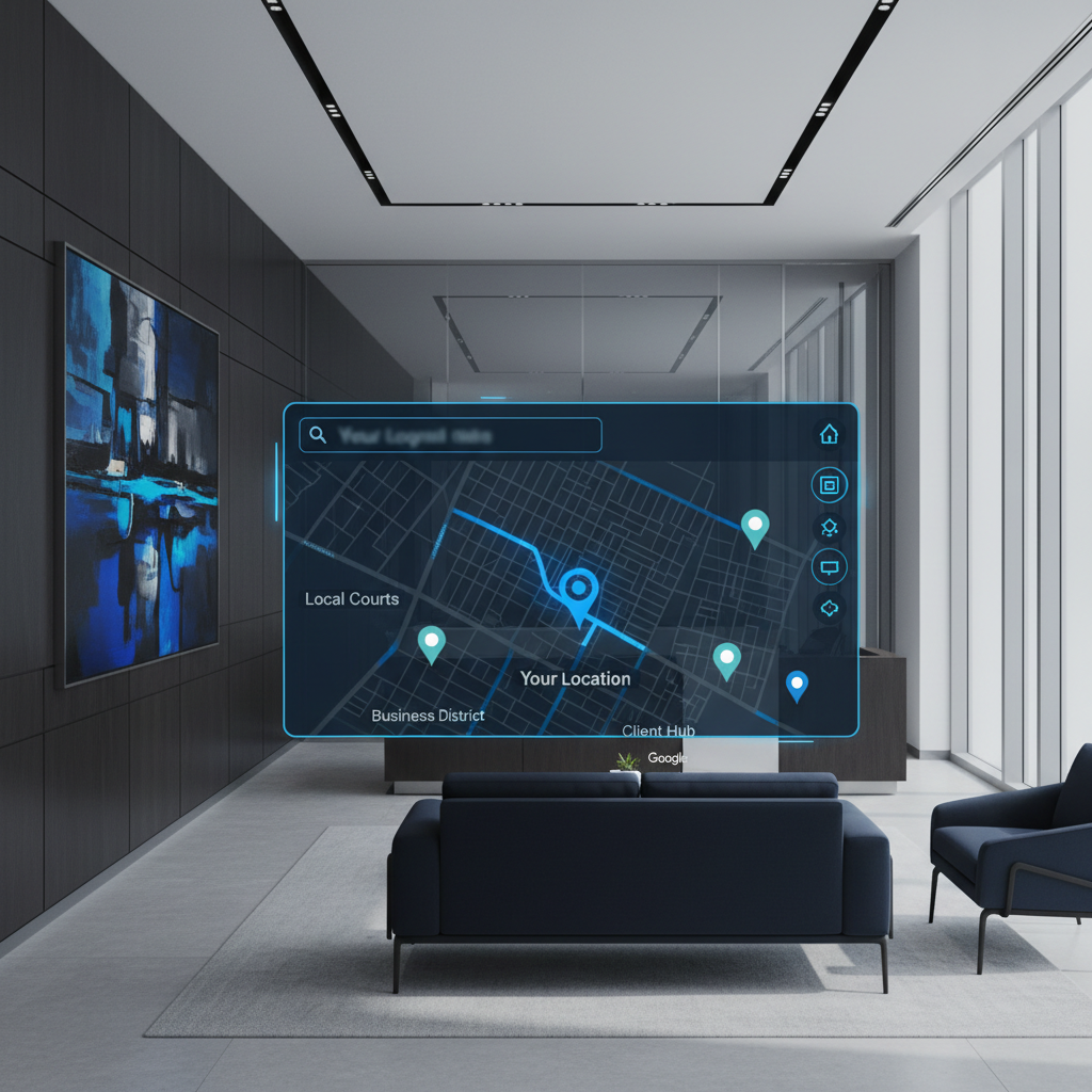Modern law office lobby symbolizing local SEO for lawyers dominating Google Maps