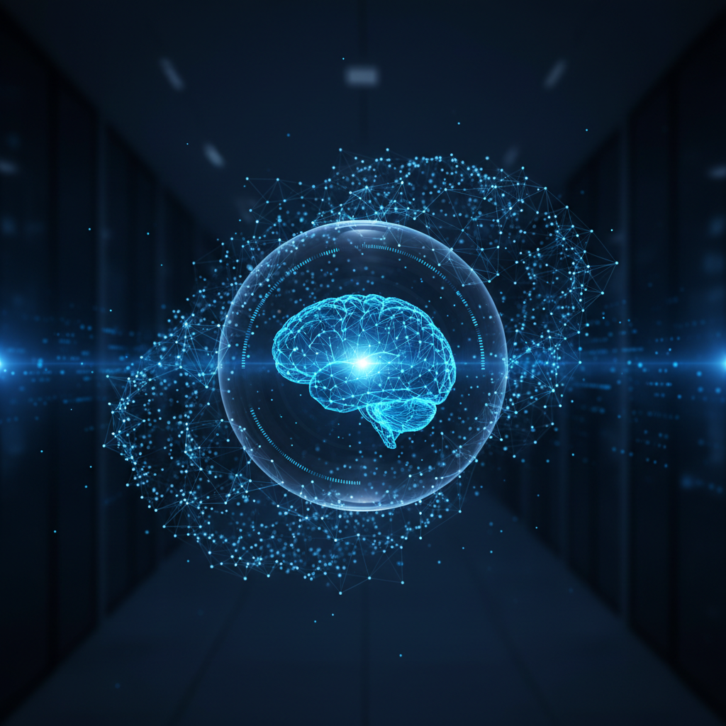 Abstract representation of AI analyzing data for AI Overviews reputation management