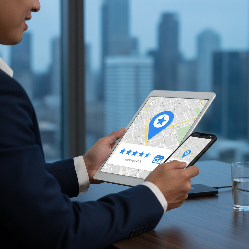 Person reviewing a business on Google Maps, illustrating Google Maps review management