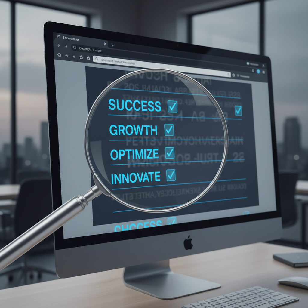 Magnifying glass over search results, symbolizing review resurfacing and online reputation management.