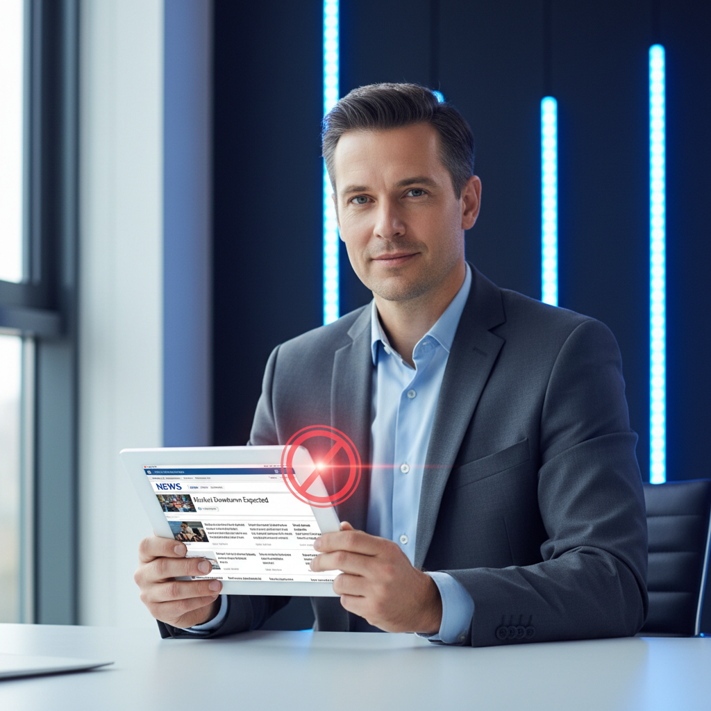 Professional executive successfully using news article takedown service