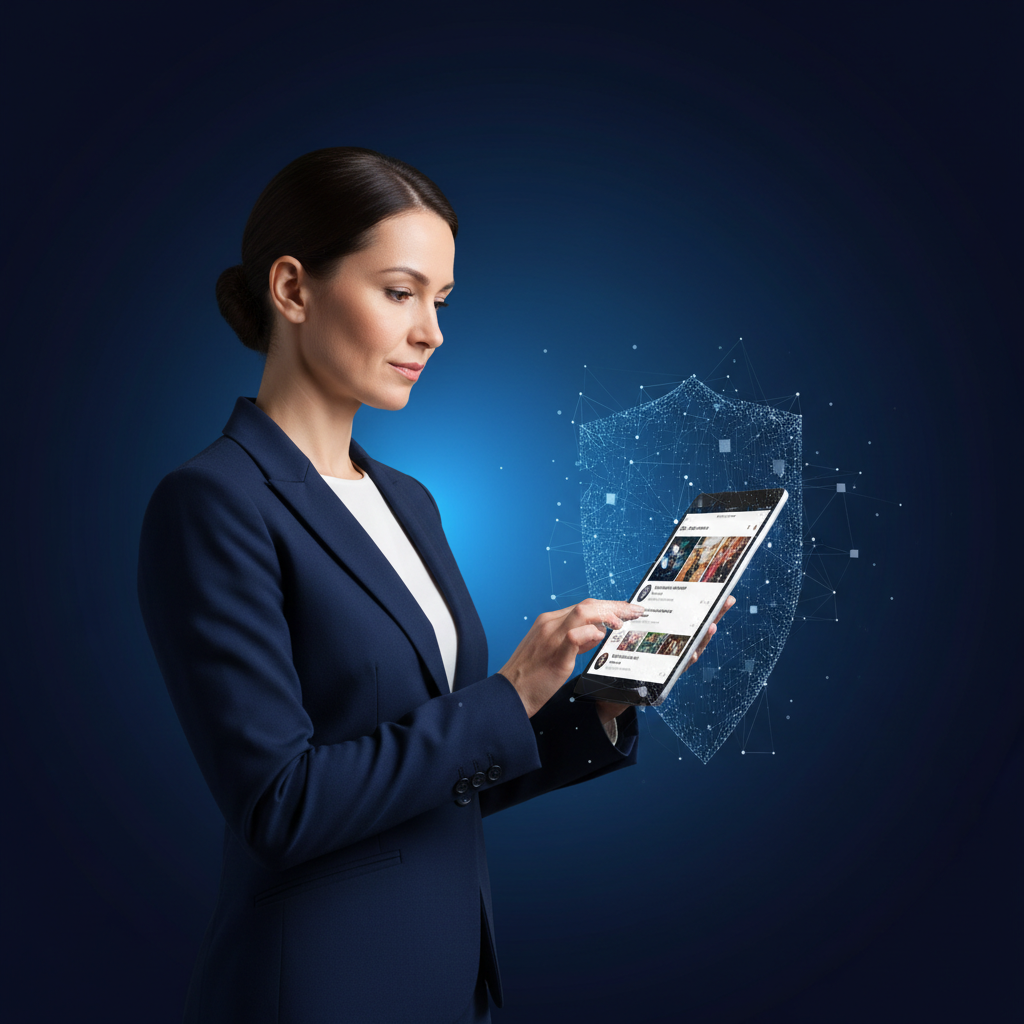 Business professional managing online brand reputation with strategies for suppressing negative TikTok search results