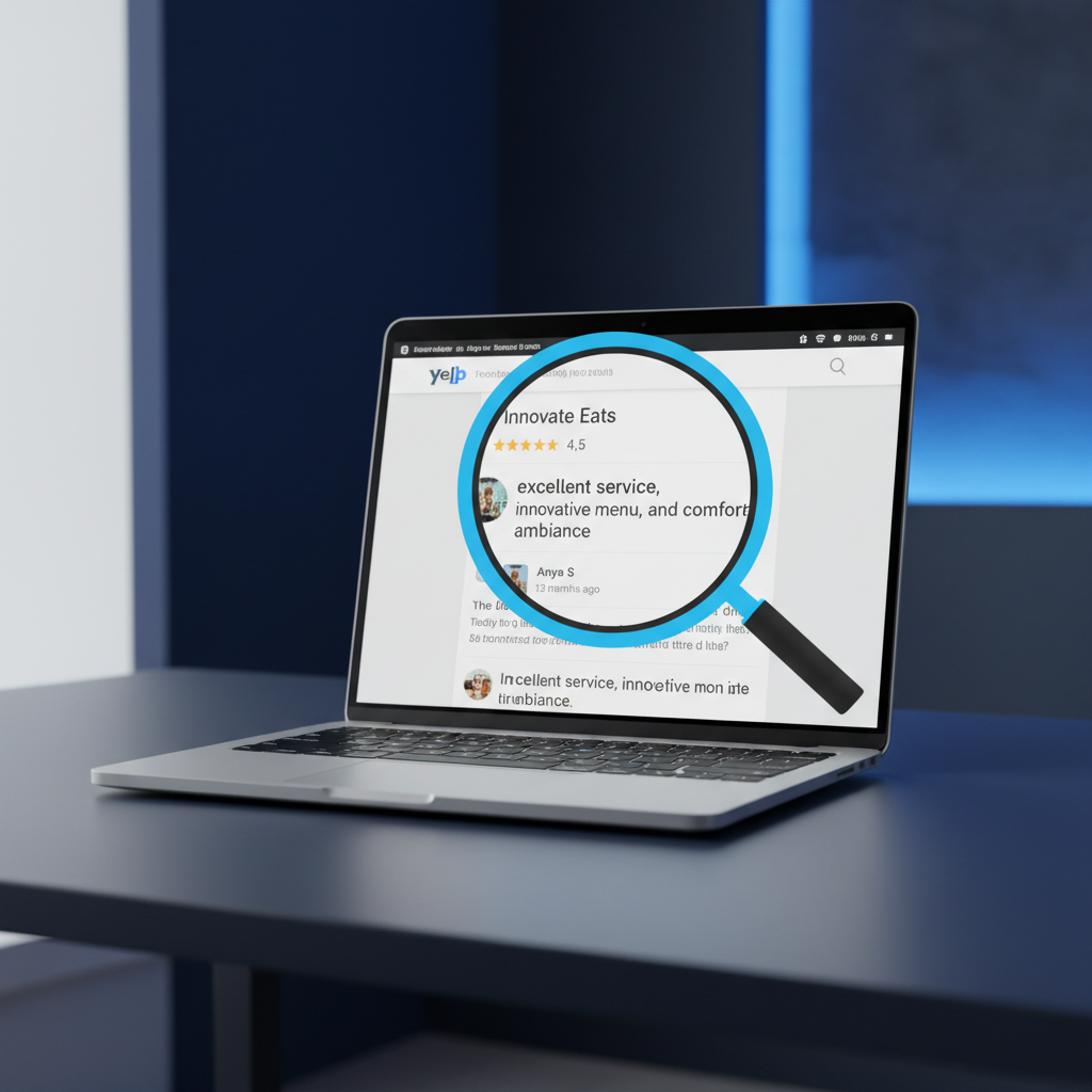 Laptop screen showing Yelp negative review removal policy