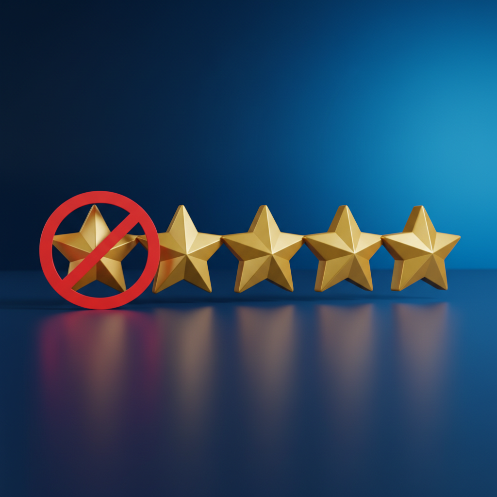 Close-up of Yelp star rating with some stars crossed out, symbolizing negative Yelp review removal